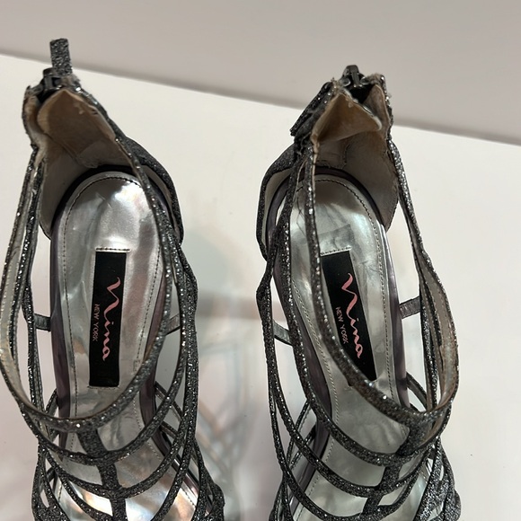 Nina Size MEDINA Silver Baby Glitter Heels Strappy Sandals Size 8
